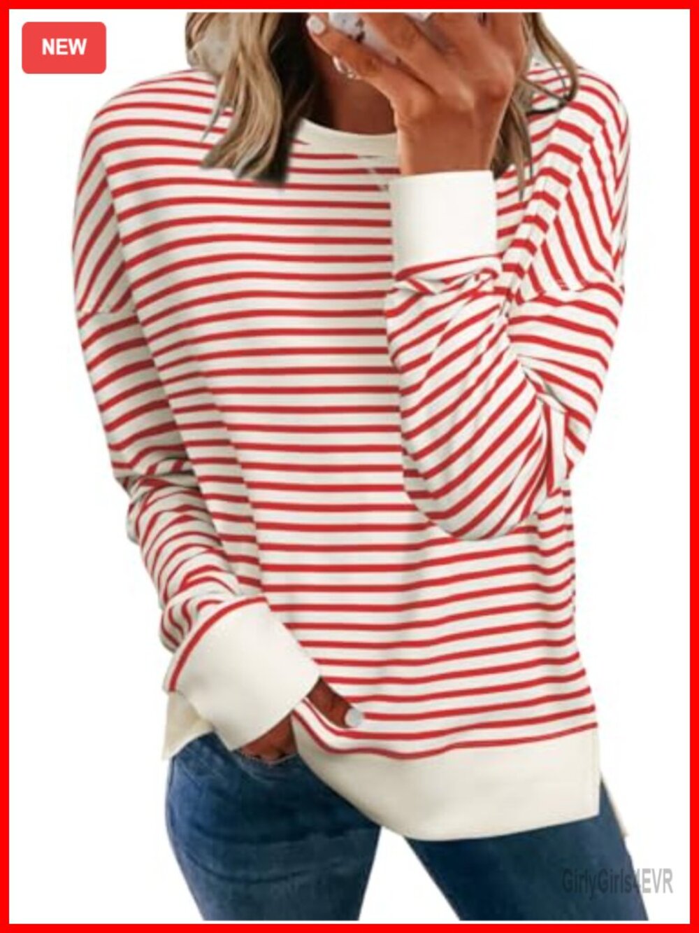 Oversized Striped Crewneck Sweatshirt Long Sleeve Relaxed Pullover